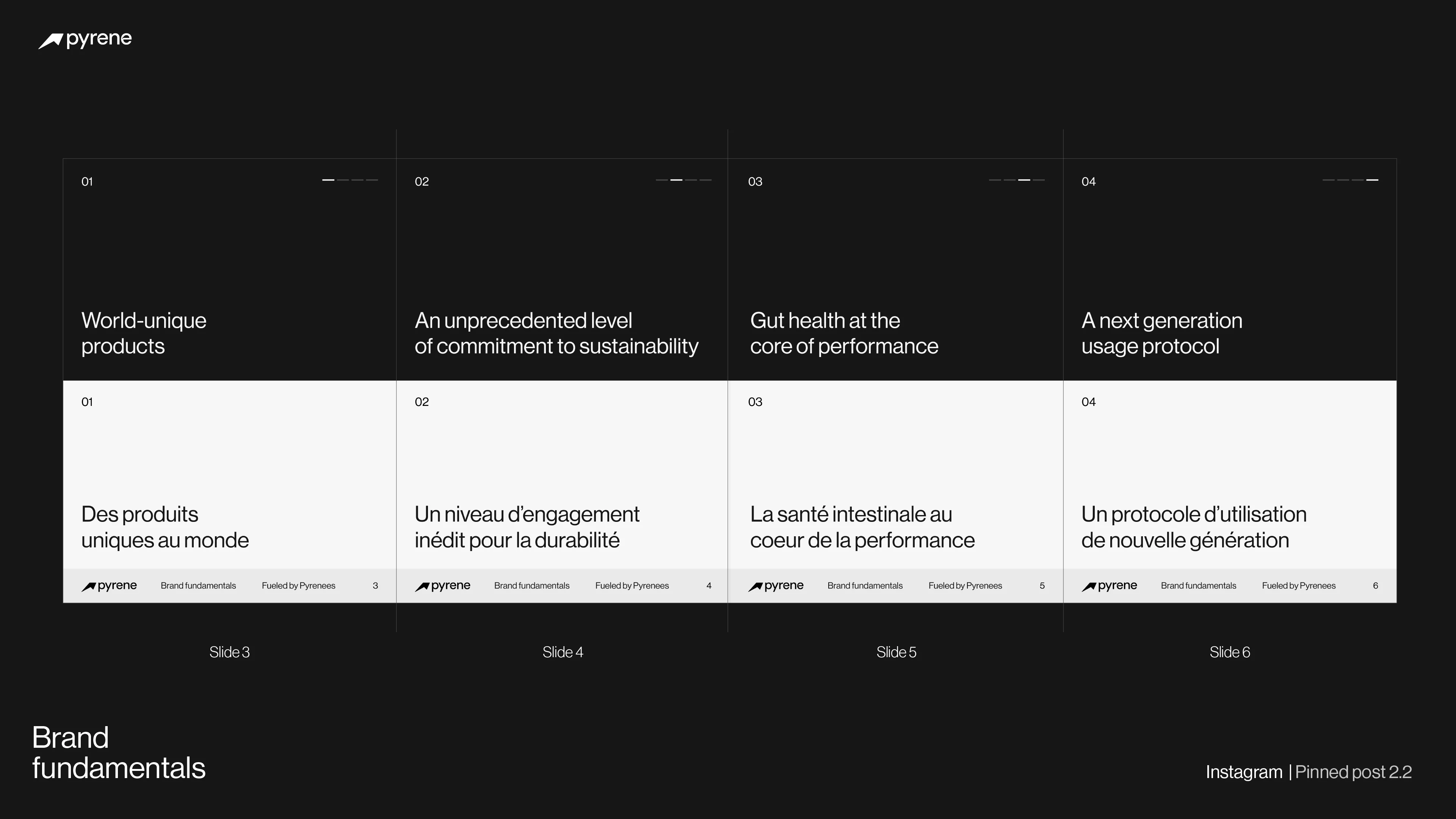 Pyrene® Instagram carrousel — valeurs de marque et mission